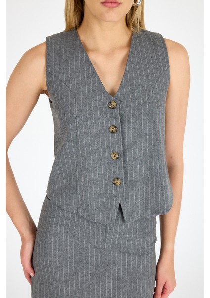 Yırtmaçlı Etek Yelek Takım Çizgili Kumaş Takım fiyatları