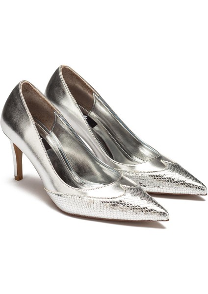 Kadın Parlak Yılan Desenli Topuklu Ayakkabı 3010