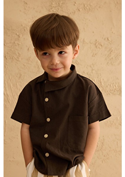 Asimetrik Yakalı Gömlek Acı Kahve indirimleri