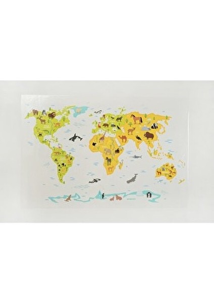 Şeffaf Hayvanlı Dünya Haritası 65 X 98 cm Kalem Hediyeli Renkli Eğlenceli Tasarım modelleri