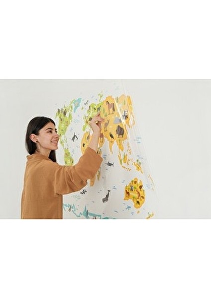 Şeffaf Hayvanlı Dünya Haritası 65 X 98 cm Kalem Hediyeli Renkli Eğlenceli Tasarım indirimleri