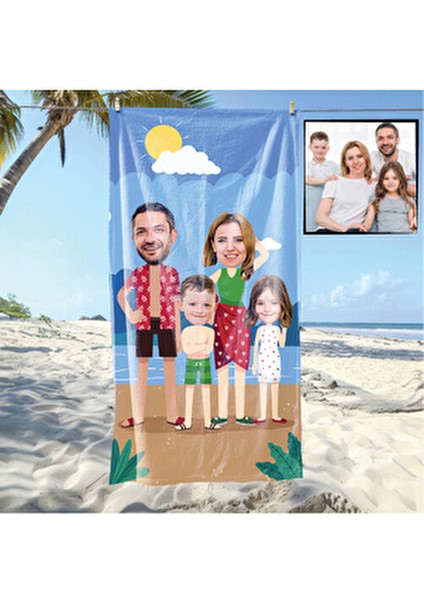 Kişiye Özel Karikatürlü Mikrofiber Plaj ve Spor Havlusu 1 Adet Aile Kullanımı İçin