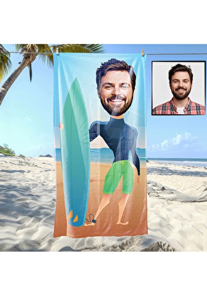 Kişiye Özel Sörfçü Desenli Mikrofiber Plaj ve Spor Havlusu 1 Adet