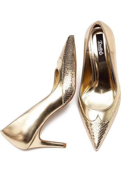 Kadın Parlak Yılan Desenli Topuklu Ayakkabı 3010 fırsatları