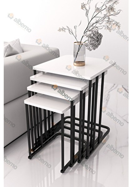 Orkide Tekerlekli 4 Lü Zigon Sehpa Siyah - Parlak Beyaz Mdf fiyatları