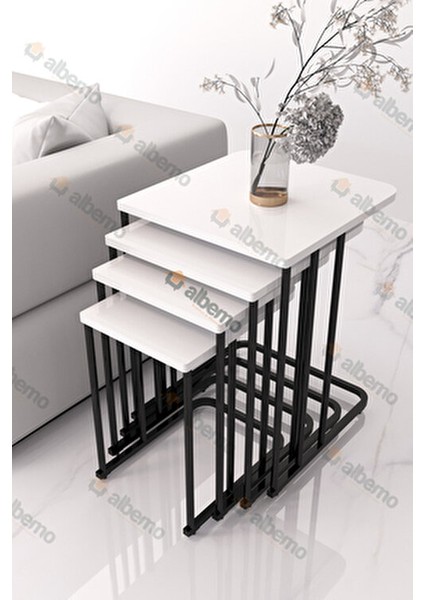 Orkide Tekerlekli 4 Lü Zigon Sehpa Siyah - Parlak Beyaz Mdf fırsatları