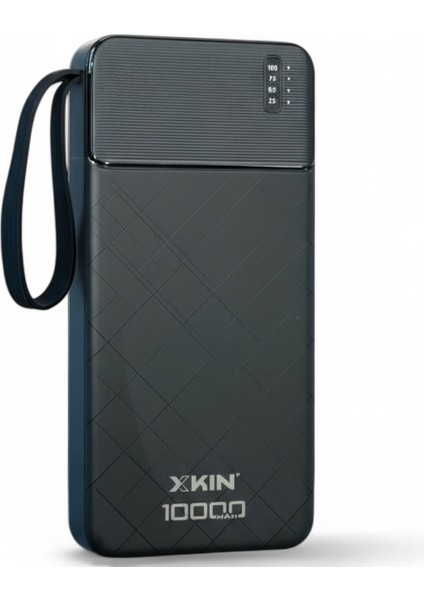 Xkın 4-In-1 Powerbank 10000 Mah – Dahili Kablolu Taşınabilir Şarj Aleti, Hızlı Şarj, El Kayışı ve Fener Özellikli