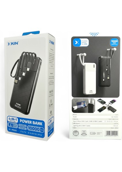 Xkın 4-In-1 Powerbank 10000 Mah – Dahili Kablolu Taşınabilir Şarj Aleti, Hızlı Şarj, El Kayışı ve Fener Özellikli fırsatları