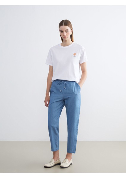 Yeni Sezon Bisiklet Yaka Nakışlı Kadın Tişört modelleri