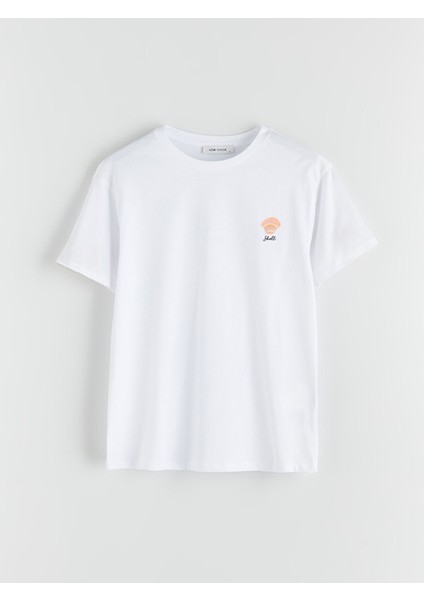 Yeni Sezon Bisiklet Yaka Nakışlı Kadın Tişört indirimleri