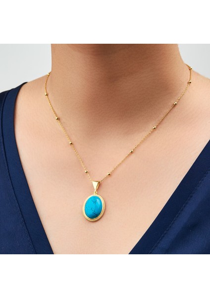 925 Ayar Sarı Altın Kaplama Firuze Taşlı Gümüş Kolye fiyatları