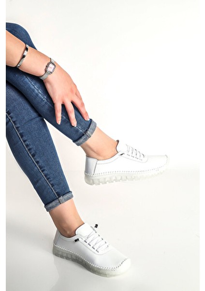 Hakiki Deri Yumuşak Rahat Esnek Bağcıklı Günlük Anne Beyaz Klasik Kadın Ayakkabı modelleri