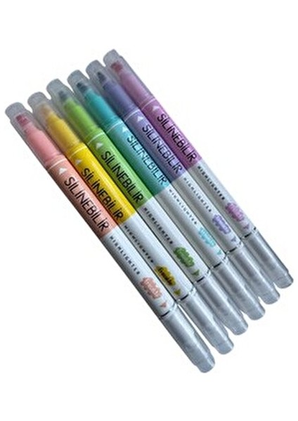 Silinebilir Fosforlu Kalem Seti, 6 Renk, Çift Uçlu Pastel Renkli Işaretleyici fiyatları