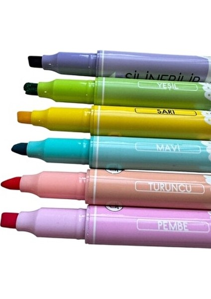 Silinebilir Fosforlu Kalem Seti, 6 Renk, Çift Uçlu Pastel Renkli Işaretleyici fırsatları