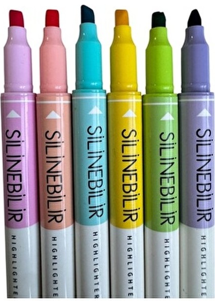 Silinebilir Fosforlu Kalem Seti, 6 Renk, Çift Uçlu Pastel Renkli Işaretleyici
