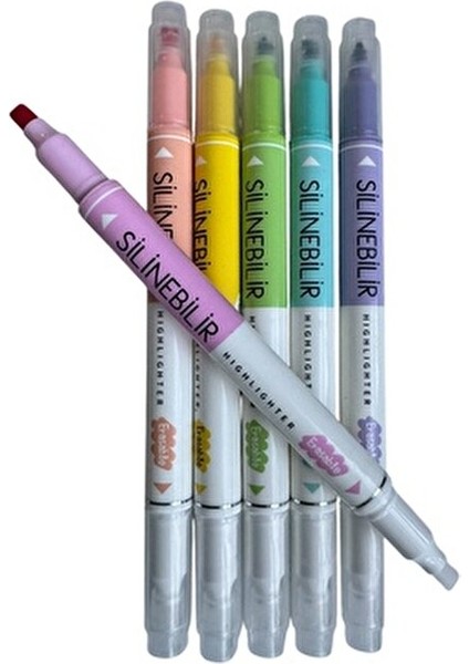 Silinebilir Fosforlu Kalem Seti, 6 Renk, Çift Uçlu Pastel Renkli Işaretleyici