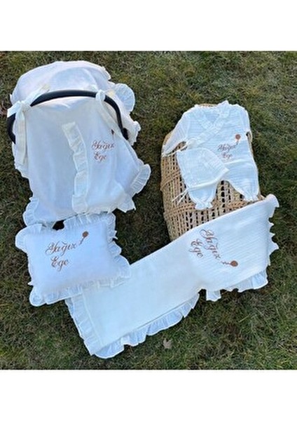 Isime Özel Nakışlı 5'li Hastane Çıkış Seti (Müslin Tulum Set, Battaniye, Puset Örtüsü) fiyatları