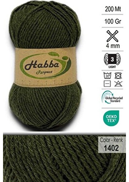 Akrilik Klasik El Örgü Ipliği - Atkı Bere Kazak Ipi 1402 - Haki