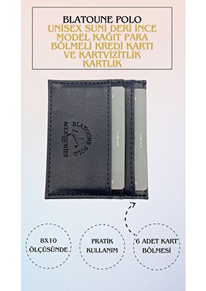 Unisex Suni Deri Ince Model Kağıt Para Bölmeli Kredi Kartı ve Kartvizitlik Kartlık