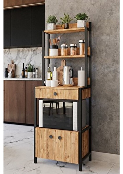 Çekmeceli 2 Kapaklı Çok Amaçlı Dolap Mutfak Bangosu Mikrodalga Fırın Mini Fırın Dolabı