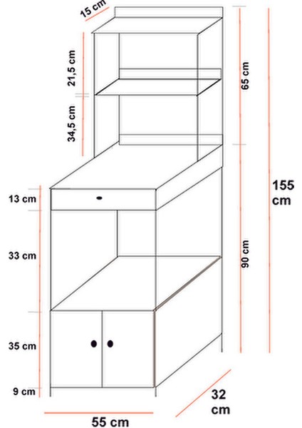 Çekmeceli 2 Kapaklı Çok Amaçlı Dolap Mutfak Bangosu Mikrodalga Fırın Mini Fırın Dolabı indirimleri