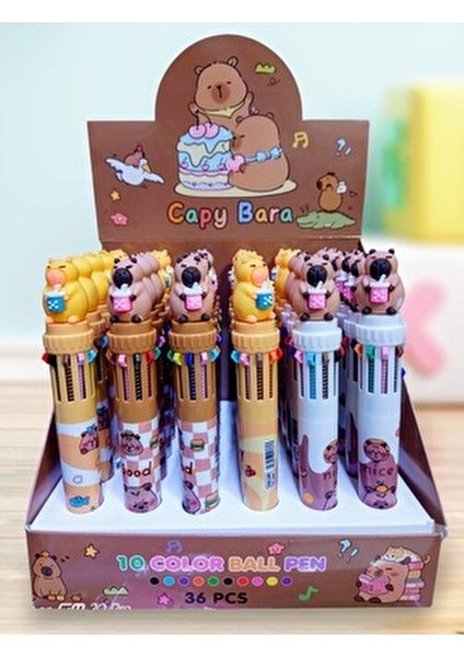 Capybara 10 Renk Yazabilen Tükenmez Kalem Kapibara Süslü Kalem