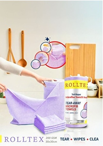 Yırt Kopar %100 Mikrofiber Temizlik Bezi 30X30CM 20'li Mor Renk