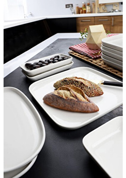 Etka Porselen Serisi 14 Parça 6 Kişilik Beyaz Kare Oval Kenar Kahvaltı Takımı Seti modelleri