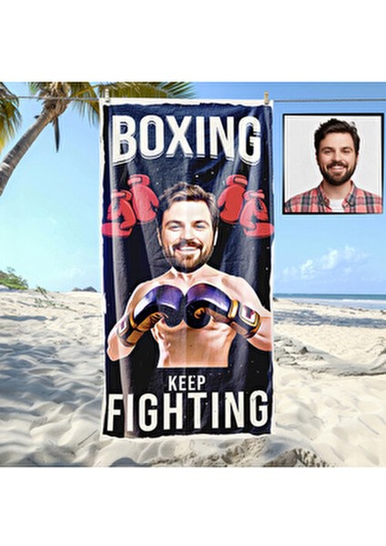Kişiye Özel Karikatürlü Boksör Plaj Havlusu Mikrofiber 1 Adet Düz Desenli