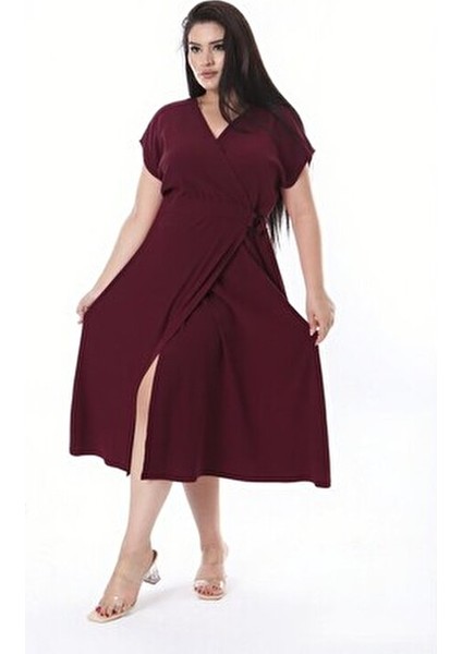 Kadın Büyük Beden Bordo Anvelop Elbise Klasik Stil Günlük Kullanım İçin