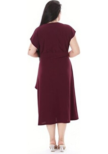 Kadın Büyük Beden Bordo Anvelop Elbise Klasik Stil Günlük Kullanım İçin modelleri