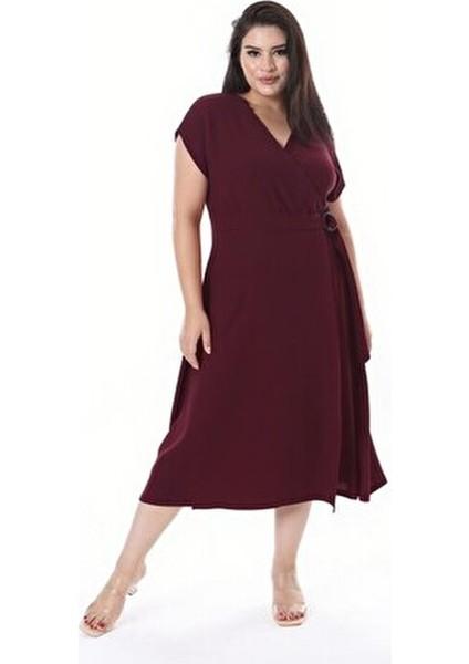 Kadın Büyük Beden Bordo Anvelop Elbise Klasik Stil Günlük Kullanım İçin fırsatları