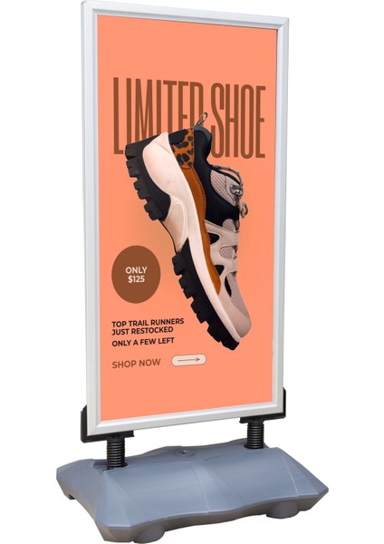 60X120 Gri Renk Aquaflex Display Yaylı Su Tabanlı Reklam Panosu - Kaldırım Panosu - Poster Pano