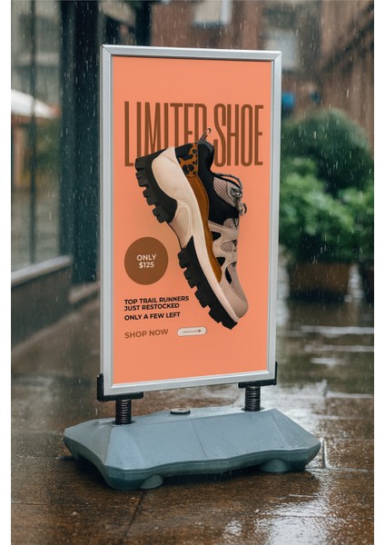 60X120 Gri Renk Aquaflex Display Yaylı Su Tabanlı Reklam Panosu - Kaldırım Panosu - Poster Pano fiyatları