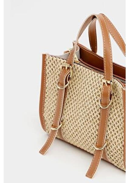 Taba Kadın Örgülü Mini El ve Omuz Çantası