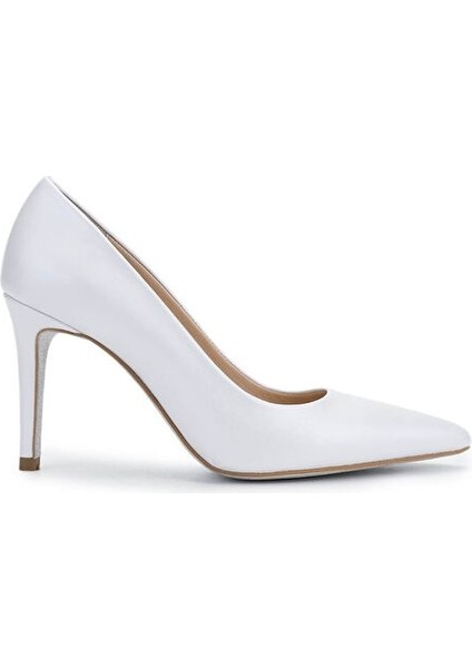 Kadın Hakiki Deri Beyaz Sedef Topuklu Ayakkabı