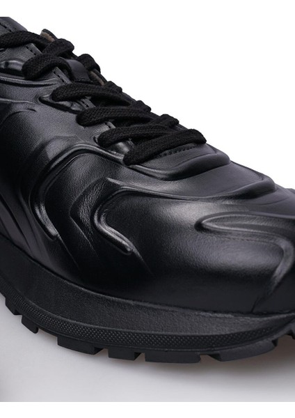 %100 Hakiki Deri Siyah Bağcıklı Kabartma Desenli Kadın Sneaker fırsatları