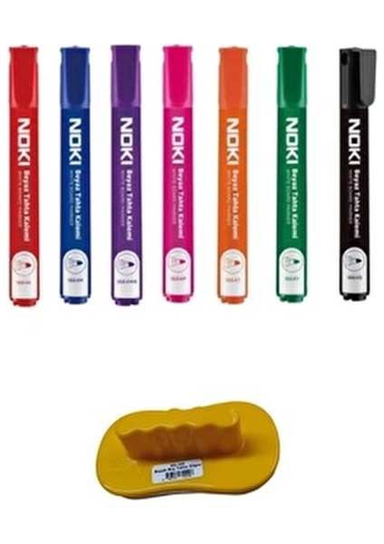 7 Farklı Renkte Beyaz Tahta Kalemi + 1 Adet Tahta Silgisi
