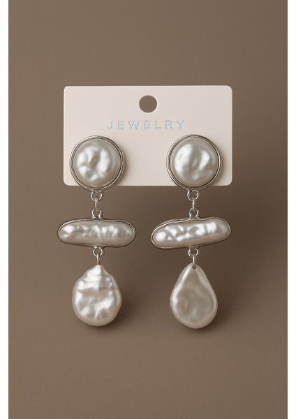 Barok Incili Sallantılı Kadın Küpe – Zarif Şık Takı Modeli, Gümüş Kaplama Silver Modern Tasarım fiyatları