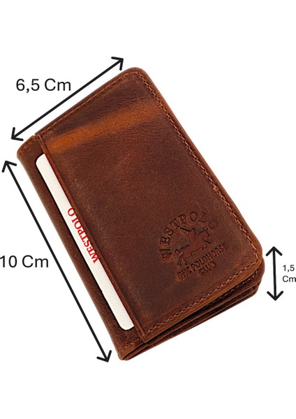 Hakiki Eskitme Deri Bol Kart Bölmeli Unisex Kartlık - G2 Taba