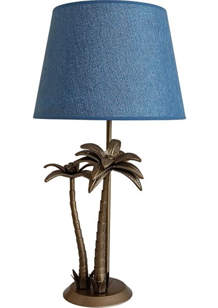 Mellivo Palmiye Detaylı Eskitme Gold Abajur