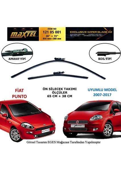 Fiat Punto (2007-2017) Ön Silecek Süpürgesi 650MM + 380MM