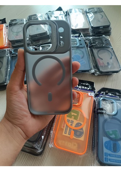 iPhone 17PROMAX Magsafe Destekli Mat Şeffaf Silikon Kılıf + Lens Hediyeli + Stand Fonksiyonlu