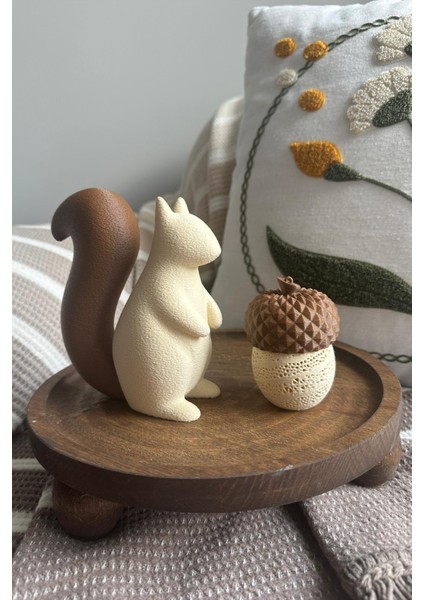 Sevimli Sincap ve Meşe Palamudu Biblo Seti Işıklı, 2li Dekoratif Tealight Süs Bioplastik 14CM-8CM modelleri