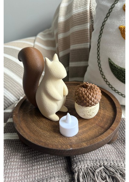 Sevimli Sincap ve Meşe Palamudu Biblo Seti Işıklı, 2li Dekoratif Tealight Süs Bioplastik 14CM-8CM fırsatları
