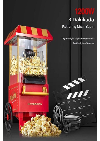 Popcorn Mısır Patlatma Makinesi Şık Tasarım 3dk Hazır 1200W Yağsız Mısır Makinesi fırsatları