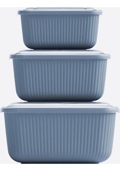 Iç Içe Geçmeli Snaplid Dikdörtgen Saklama Kabı (600 - 1100 - 1800 Ml) (Üçlü Set)