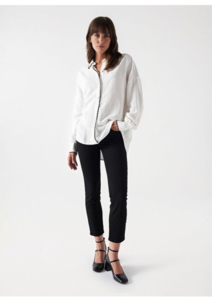 Orta Bel Cropped Fit Siyah Kadın Denim Pantolon 21006957