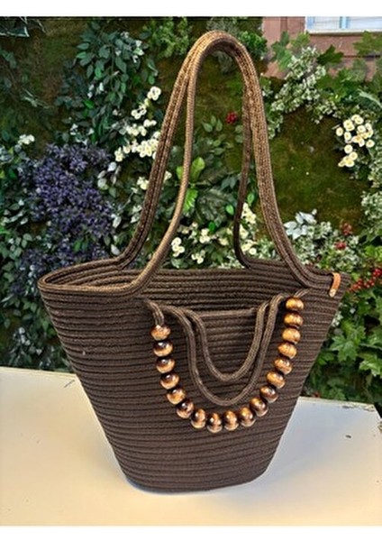 Fiona Hasır Omuz Çantası Doğal Ahşap Boncuk Detaylarıyla Şık Tasarım Basic Koleksiyonu fiyatları