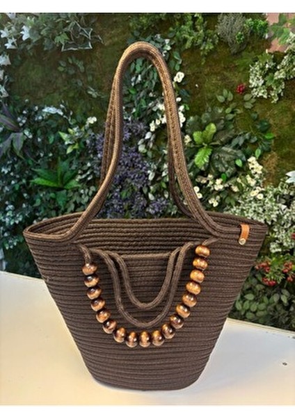 Fiona Hasır Omuz Çantası Doğal Ahşap Boncuk Detaylarıyla Şık Tasarım Basic Koleksiyonu modelleri